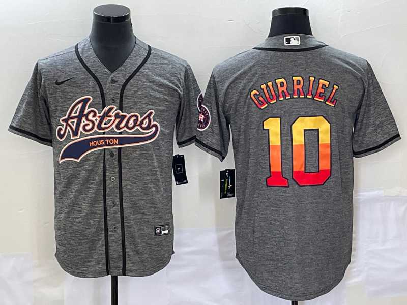 Men%27s Houston Astros #10 Yuli Gurriel Grey Gridiron Cool Base Stitched Baseball Jersey